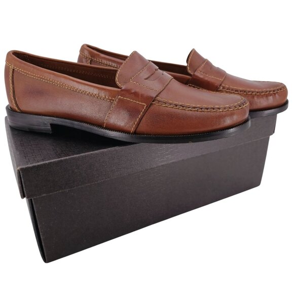 Cole Haan Douglas Mens 10.5 Saddle Tan Leather Dress Shoes Classic Penny Loafers - Picture 13 of 15